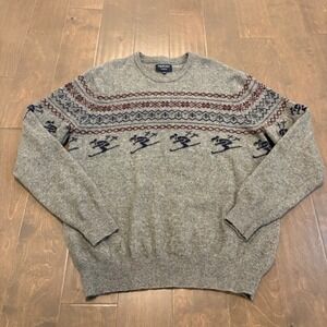 Redford Sweater Mens 2XL Gray Lambswool Fair Isle Skiers Winter Knit Apres Ski